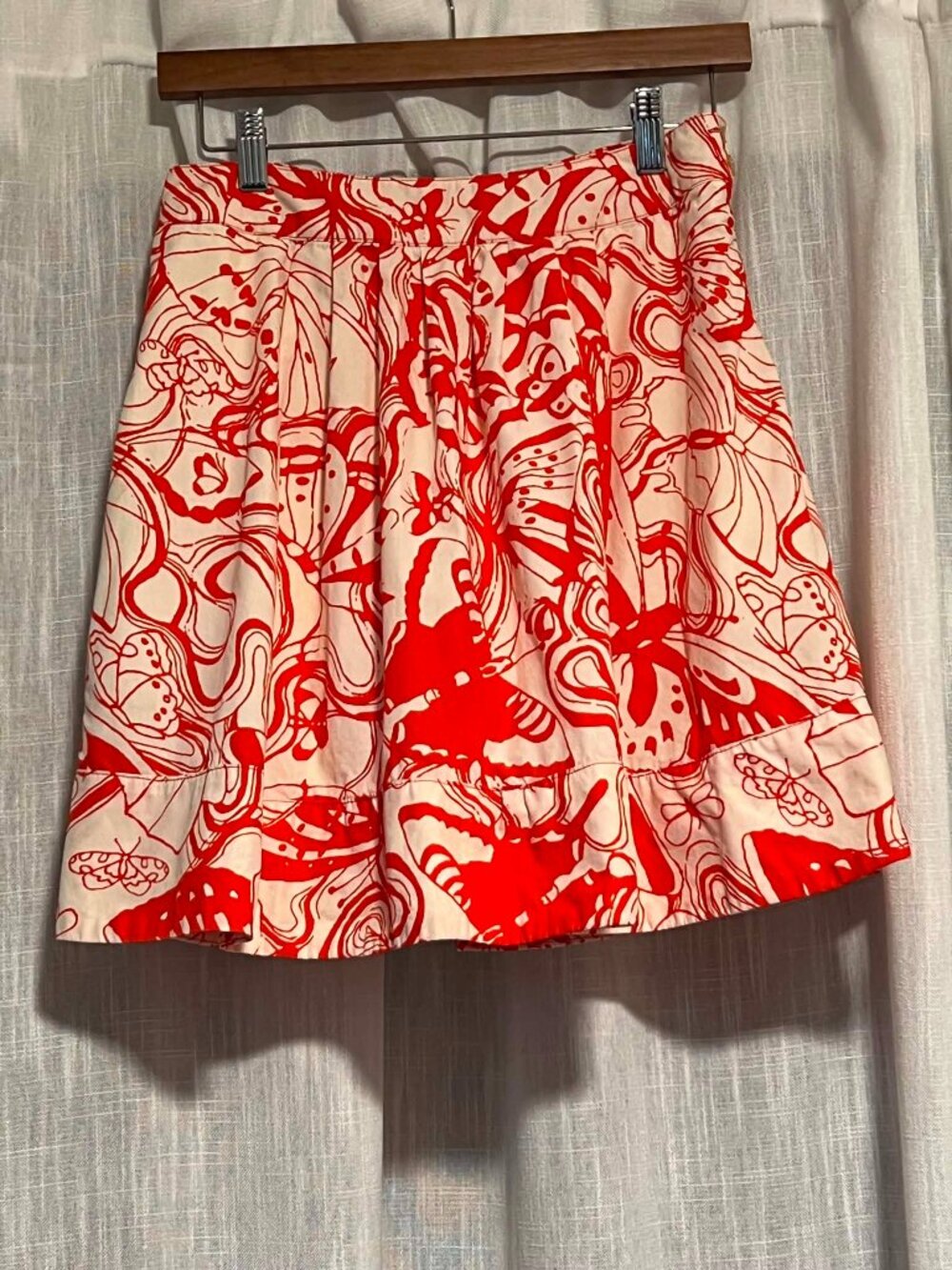 Vintage Fei Anthropologie A-Line Skirt Floral Orange/Red Cream